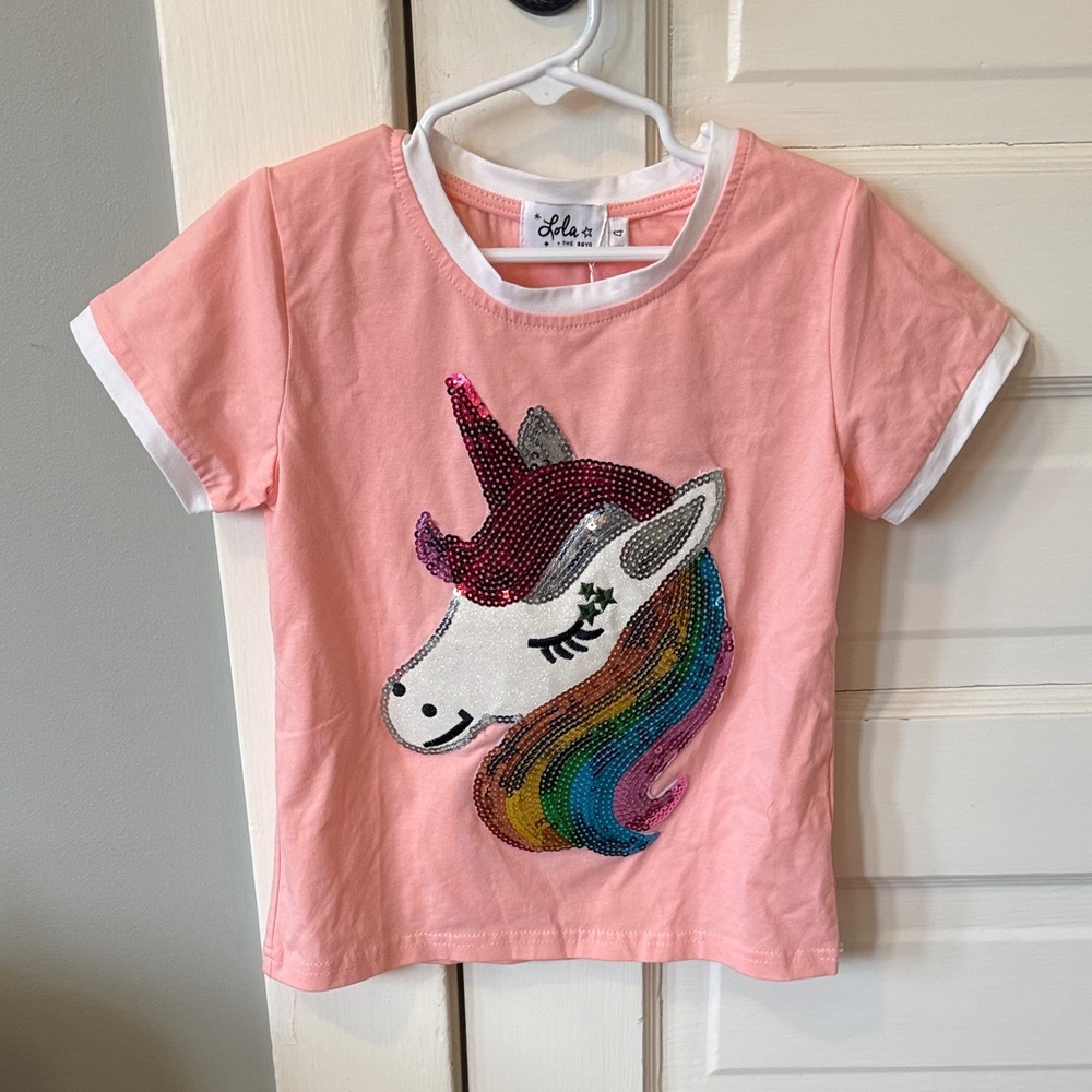 Lola + The Boys Pink Unicorn Sequin Tee